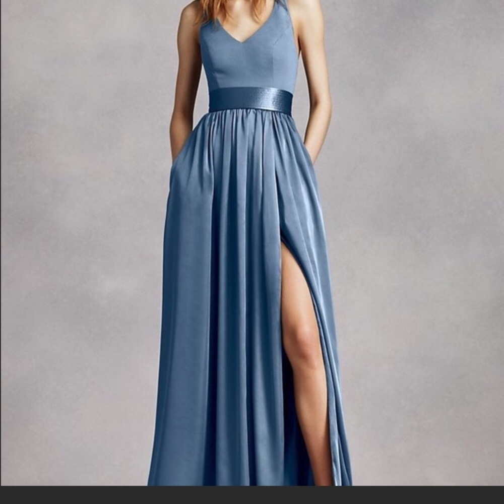White by Vera Wang Halter Bridesmaids steel blue